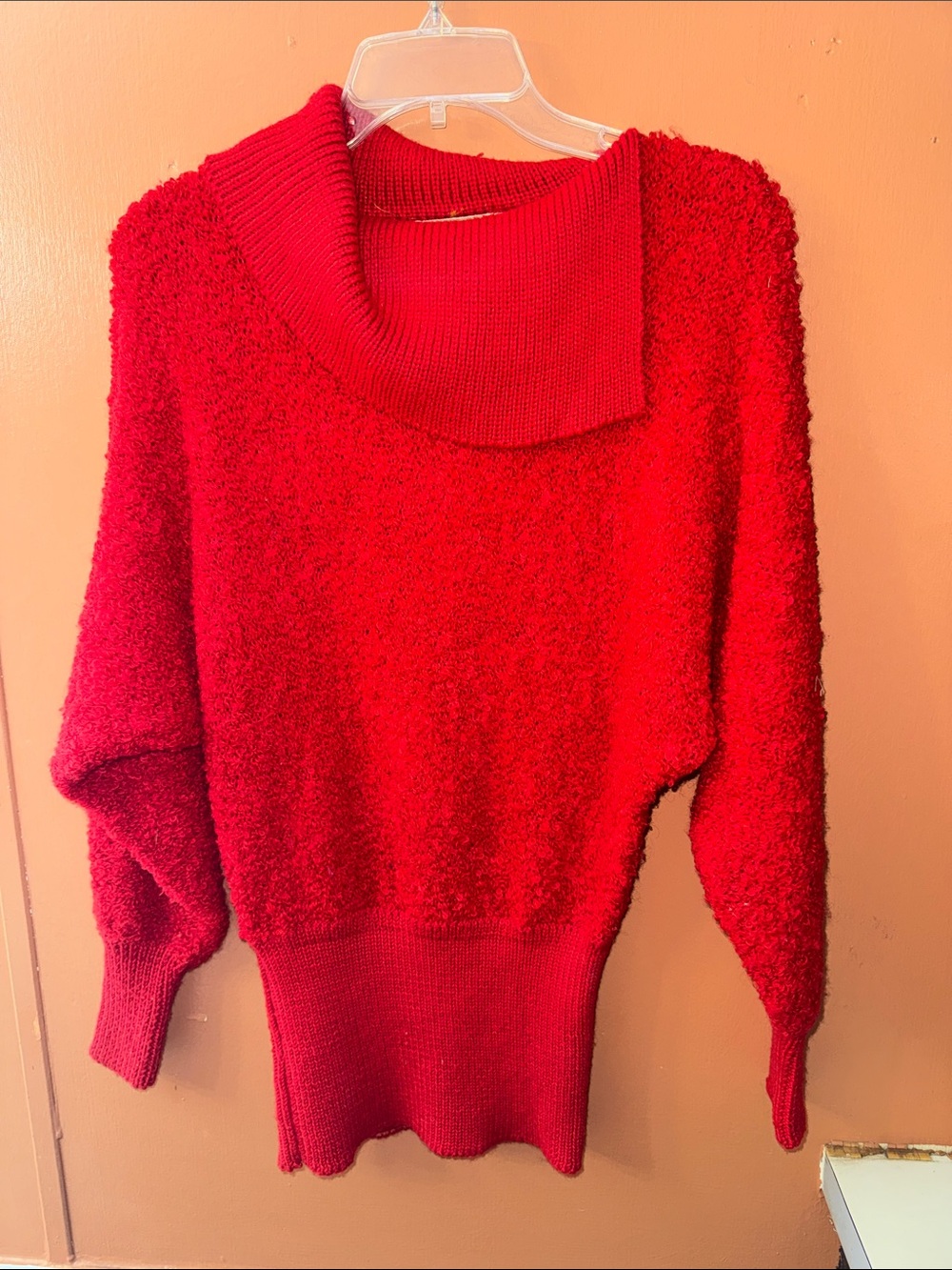 VTG L'Eau Vive Red Mohair Wool Blend Cowl Neck Sweater Small 80s 90s